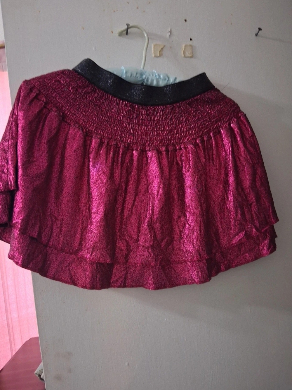 Shimmery Pink Tiered Circle Skirt with Black Waistband - Picture 3 of 4